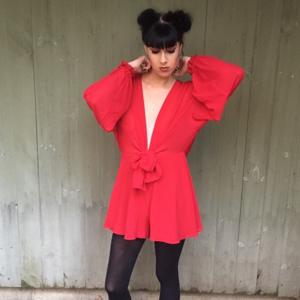 Nasty Gal Red Long-Sleeve Romper